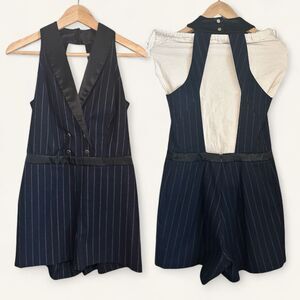 River Island Navy Pinstripe Sleeveless Romper Back Cutout US4 UK Made